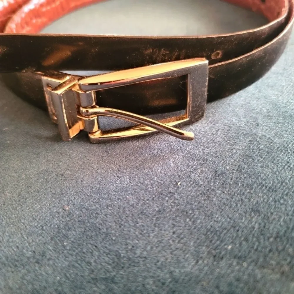Womens small belt interchangable smooth black croc embossed brown silver buckle